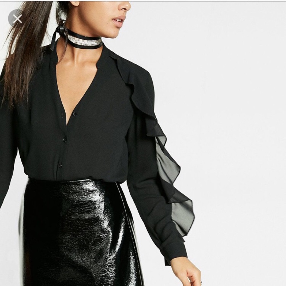 Express slim fit ruffle sleeve portofino shirt